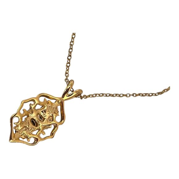 Vintage Pendant Necklace Jade Clear Crystals Gold Tone 7V - Picture 3 of 6